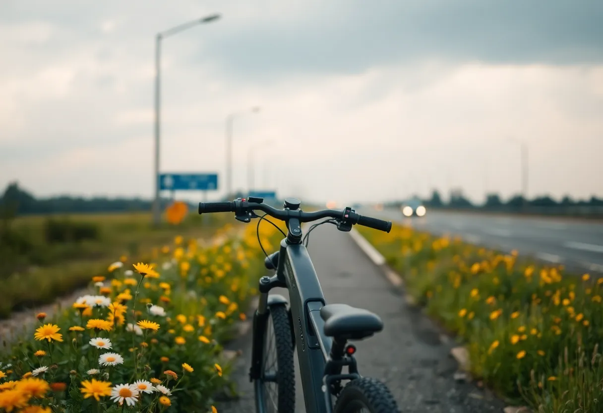 A scene representing a tragic hit-and-run involving an e-bike on a highway