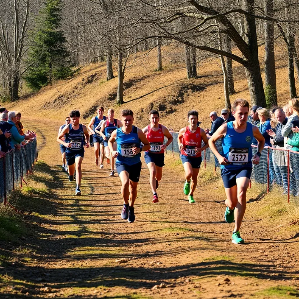 Cross country runners competing in a race