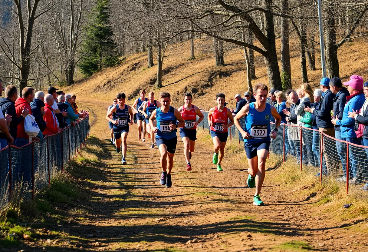Cross country runners competing in a race