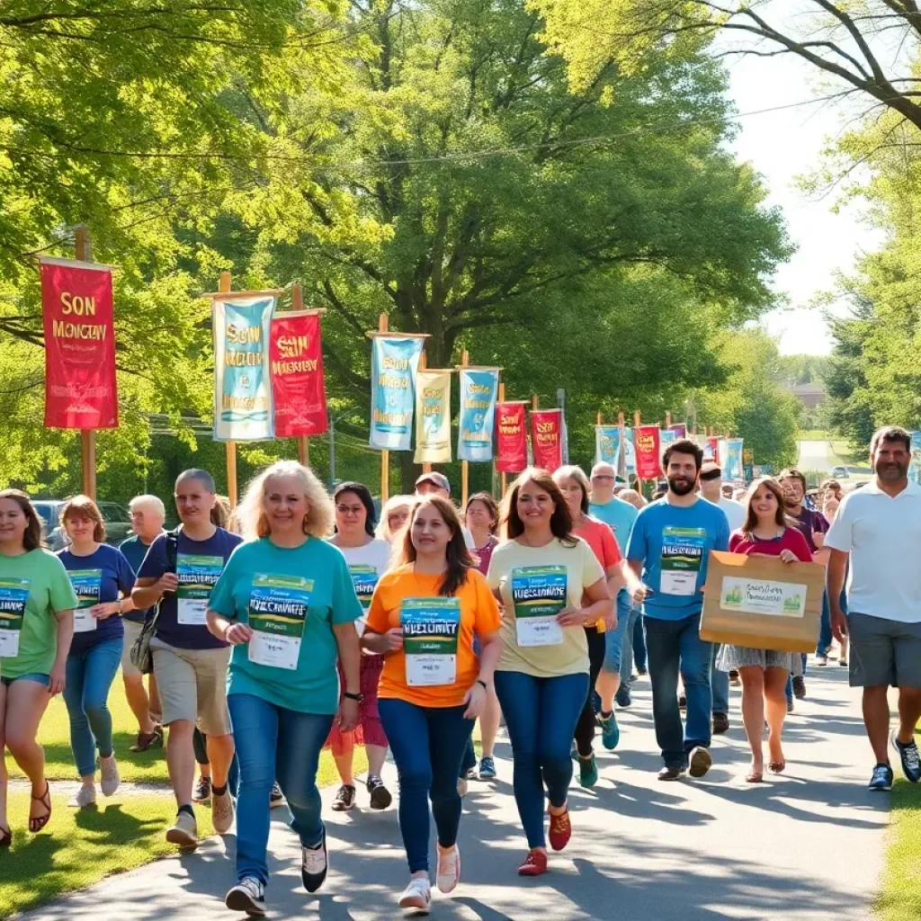 Participants walking in the Augusta community fundraising walk for cancer support.