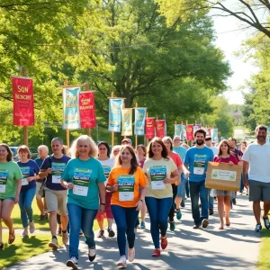 Participants walking in the Augusta community fundraising walk for cancer support.