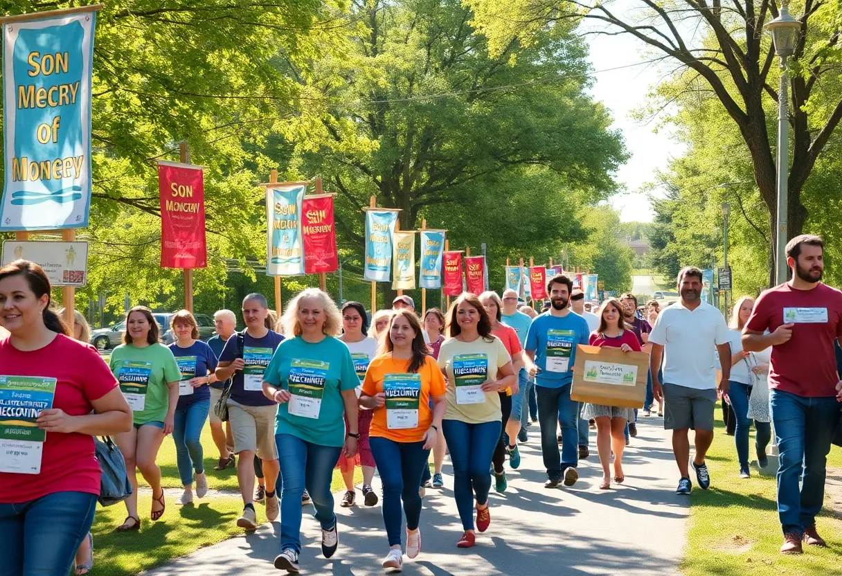 Participants walking in the Augusta community fundraising walk for cancer support.