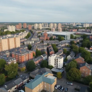 Aerial view of Augusta showing new housing developments