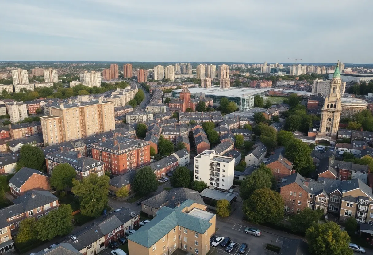 Aerial view of Augusta showing new housing developments