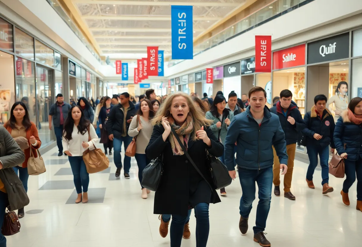 Shoppers fleeing Augusta Mall during a shooting incident