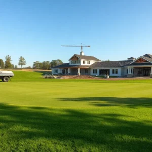 Renovation work at Augusta Municipal Golf Course showing fresh sod being laid