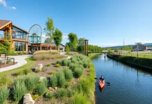 View of Augusta's outdoor recreation center with kayaking and biking areas