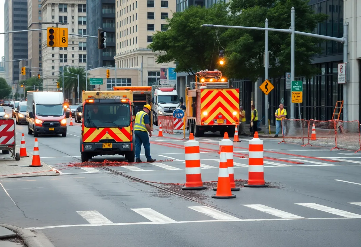 Construction workers on Broad Street in Augusta