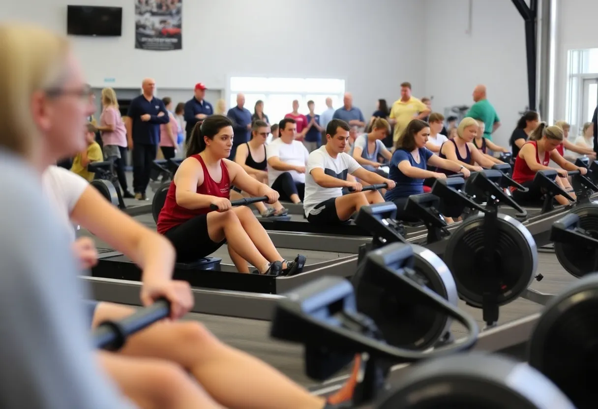 Participants rowing during the Augusta Rowing Club Erg-A-Thon fundraiser