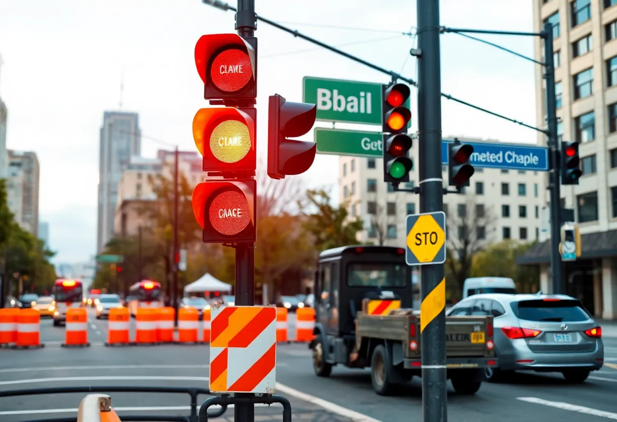 Traffic engineering improvements in Augusta with construction and traffic lights.