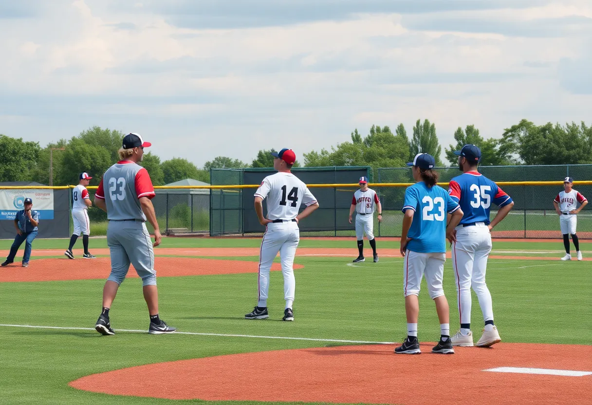 Players practicing during Augusta University baseball tryouts
