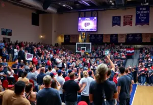 Fans enjoying the Augusta University basketball game at Christenberry Fieldhouse