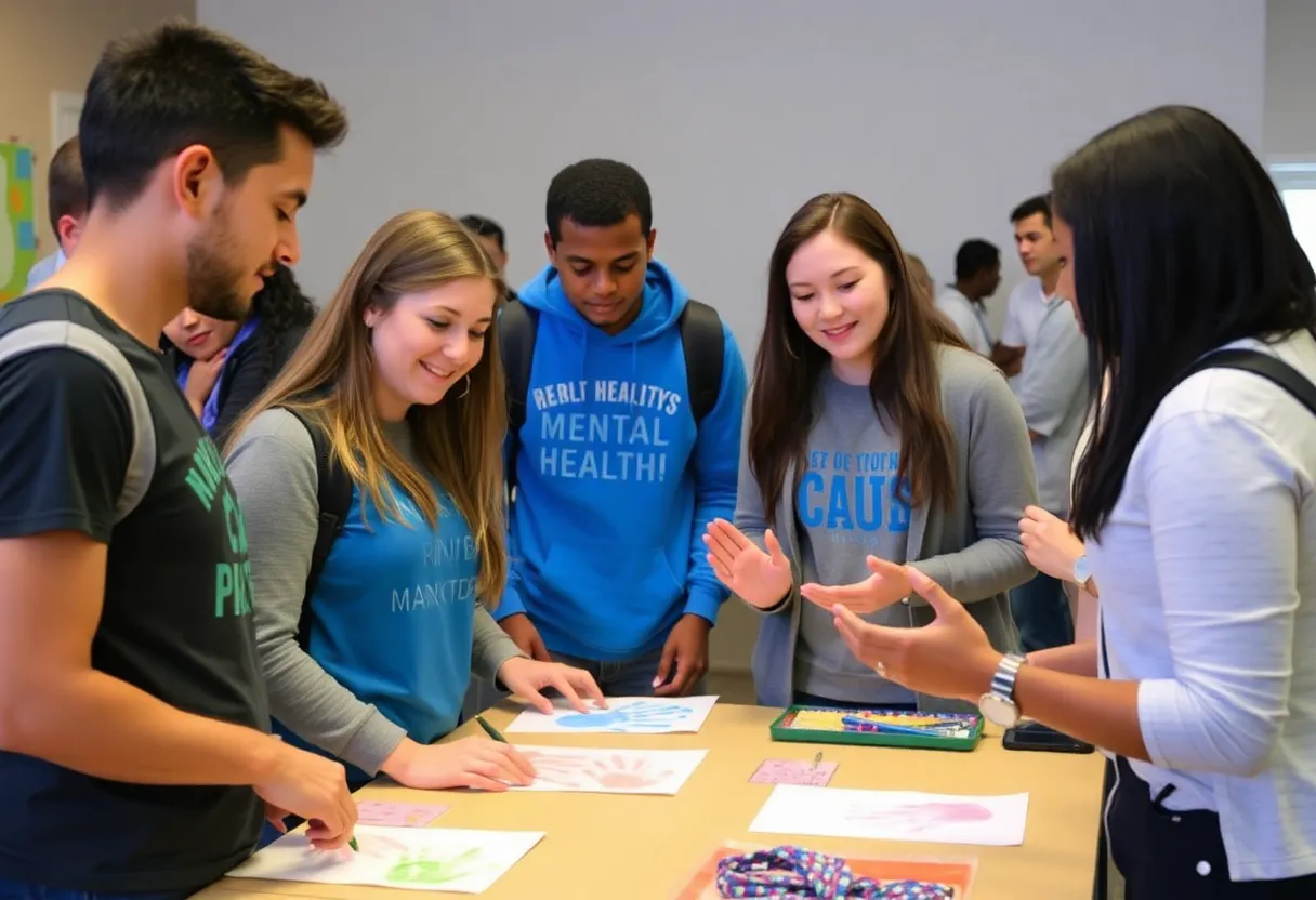 Students participating in a mental health awareness event at Augusta University.