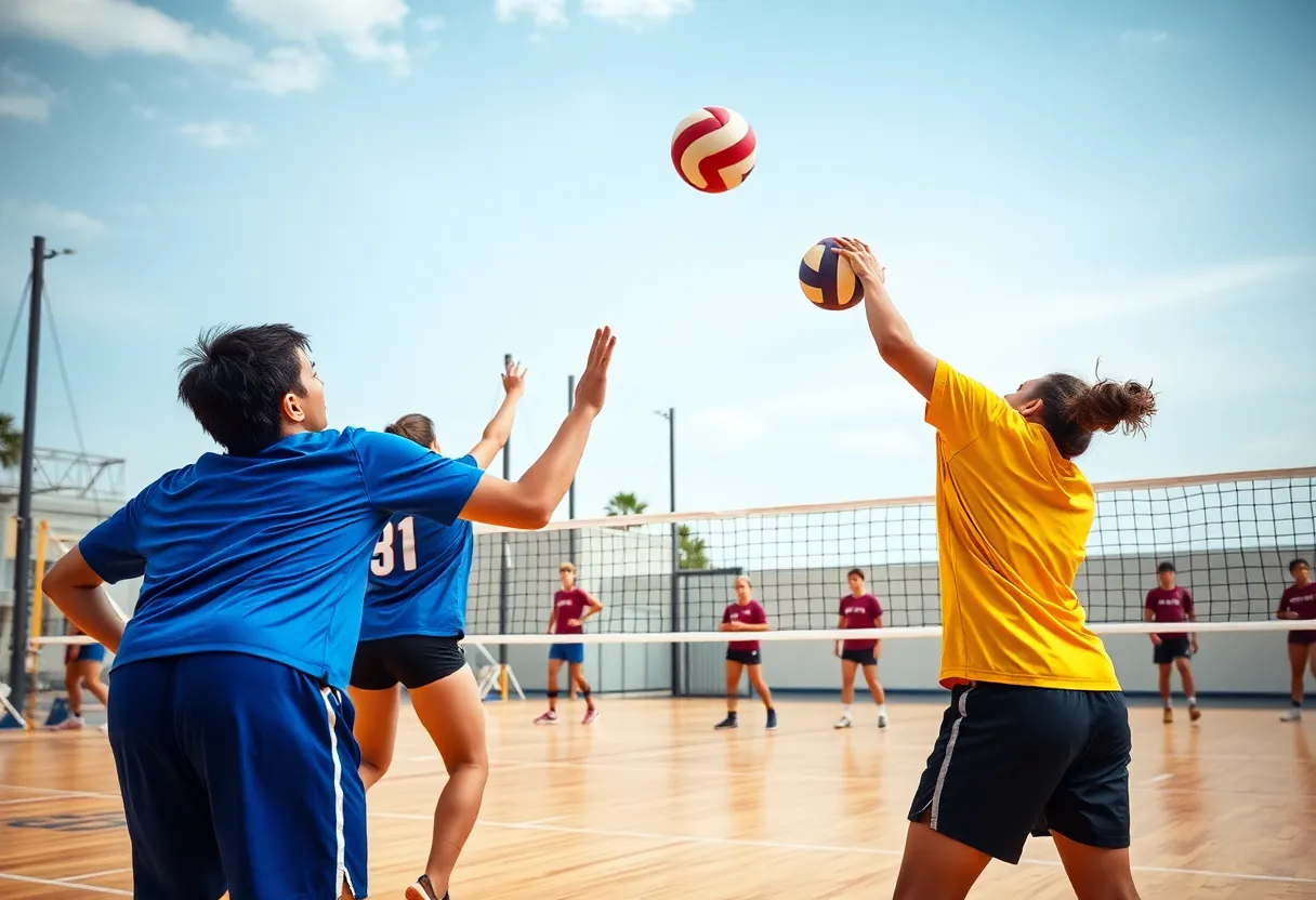 Augusta Volleyball team competing in a match