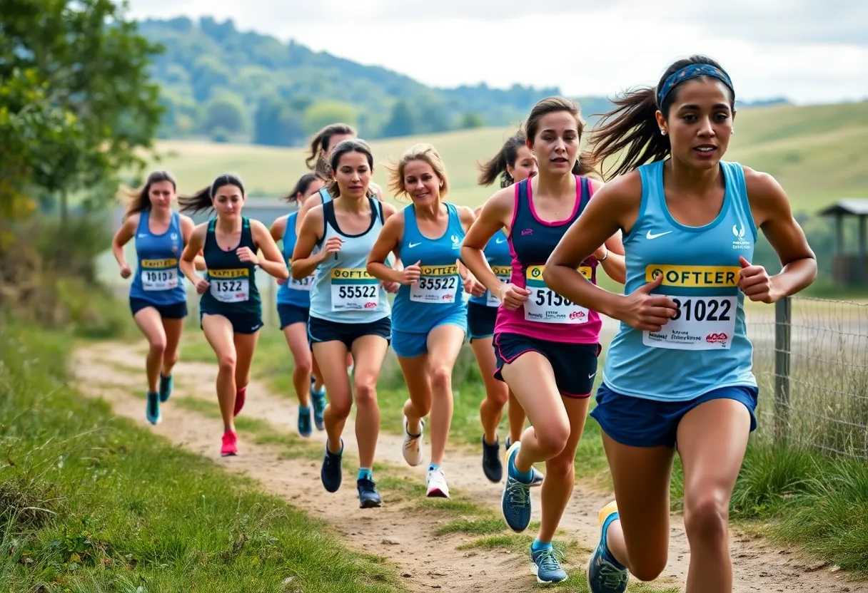 Augusta women's cross country team competing at an event