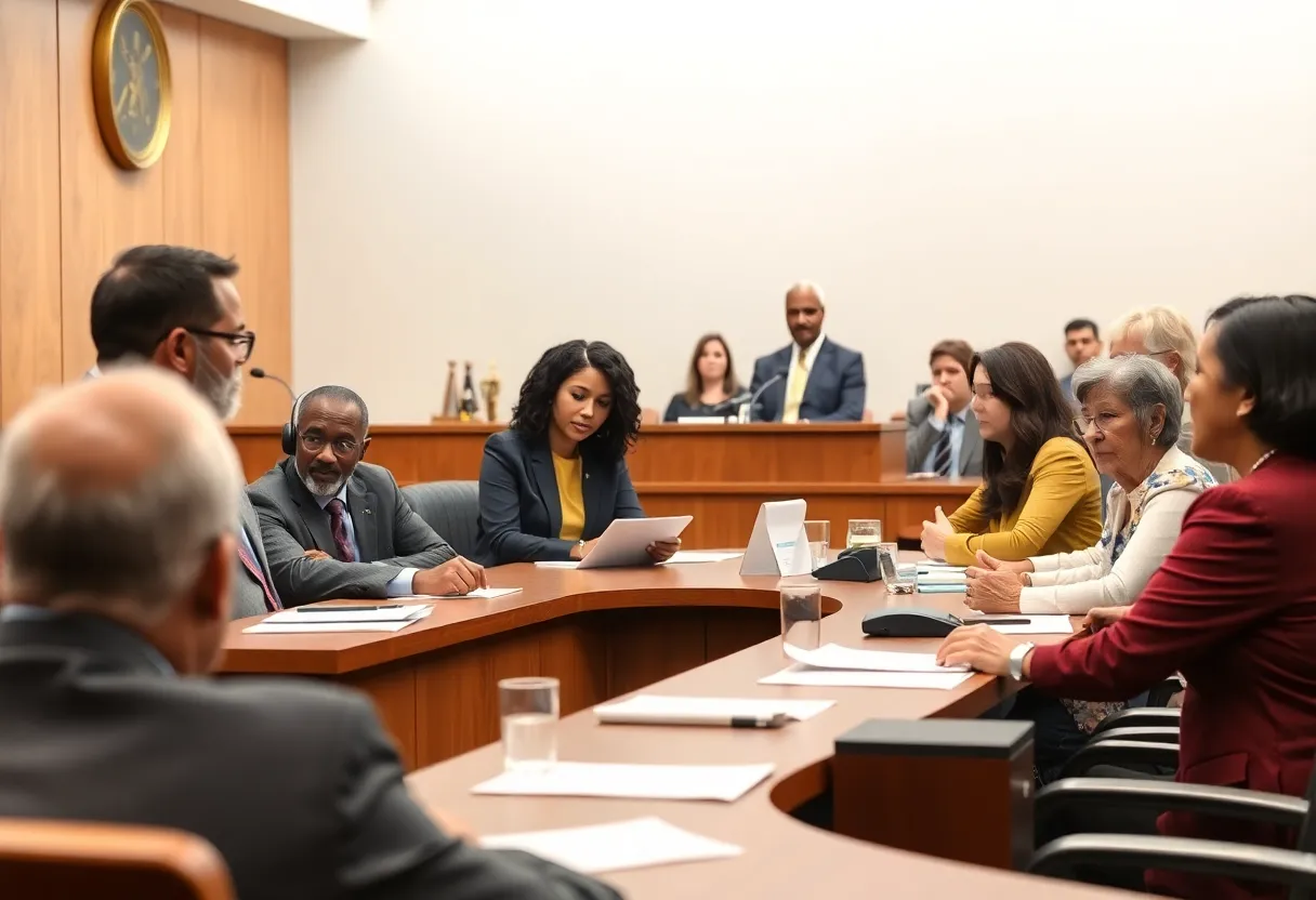 City council meeting discussing hiring practices changes
