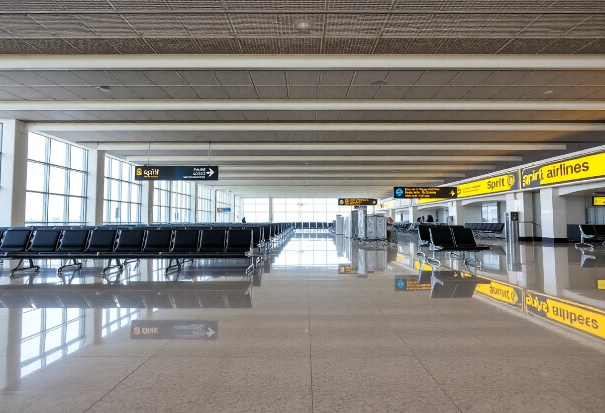Empty terminal at Middle Georgia Regional Airport after flight cancellations