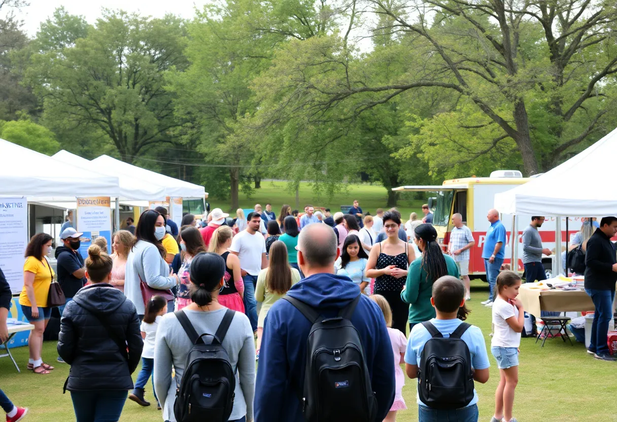 Families enjoying a community resource fair with booths and activities in Augusta.