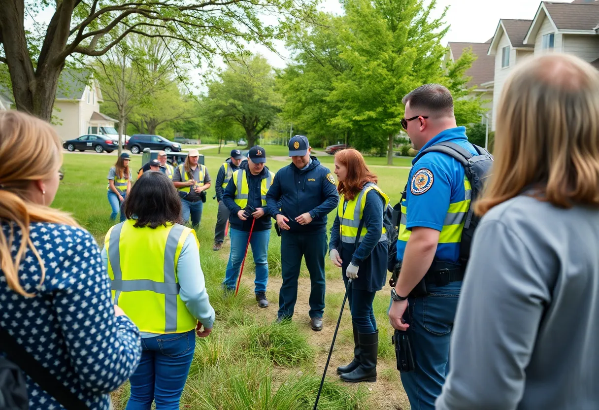 Volunteers and law enforcement participating in a search operation.