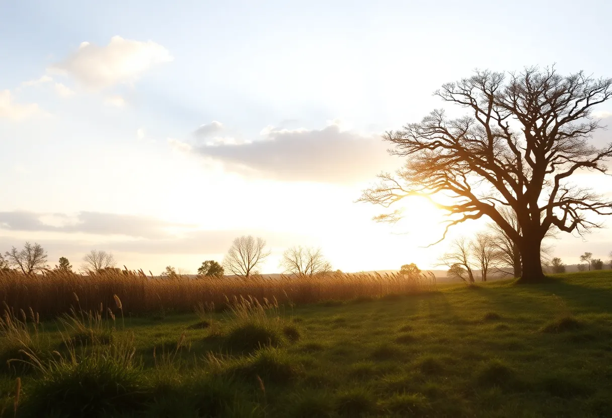 A serene landscape symbolizing community remembrance.