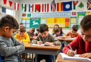 Students engaging in cursive writing activities during Constitution Week.