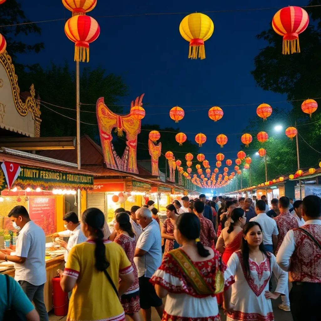 Festival attendees celebrating Hispanic culture with food and dance.