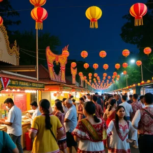Festival attendees celebrating Hispanic culture with food and dance.