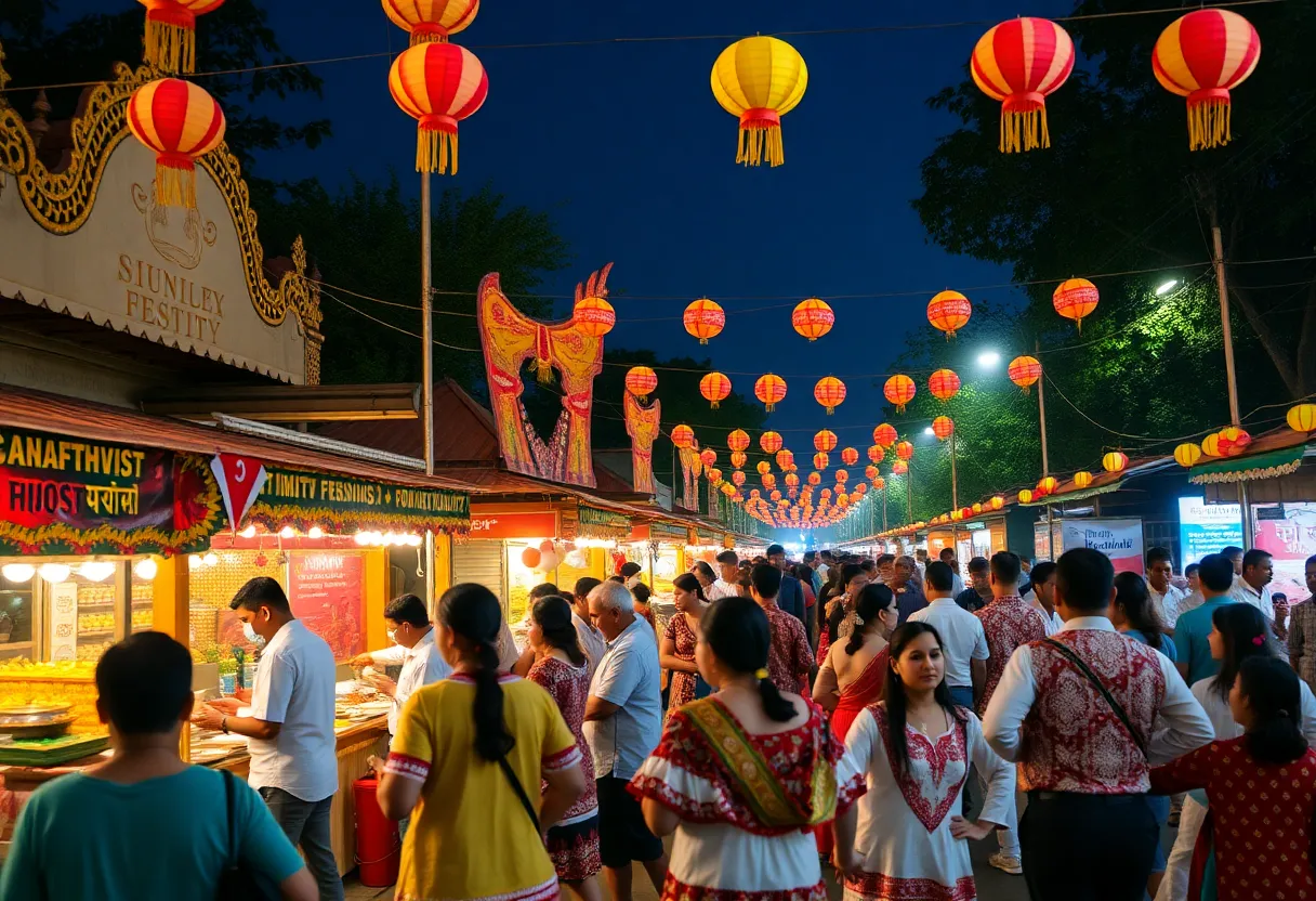 Festival attendees celebrating Hispanic culture with food and dance.