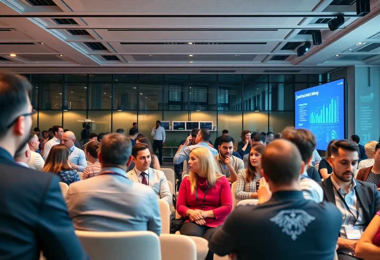 Conference participants discussing artificial intelligence and digital finance