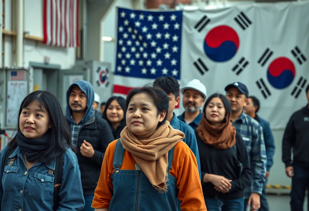 Workers departing from a factory amid immigration concerns