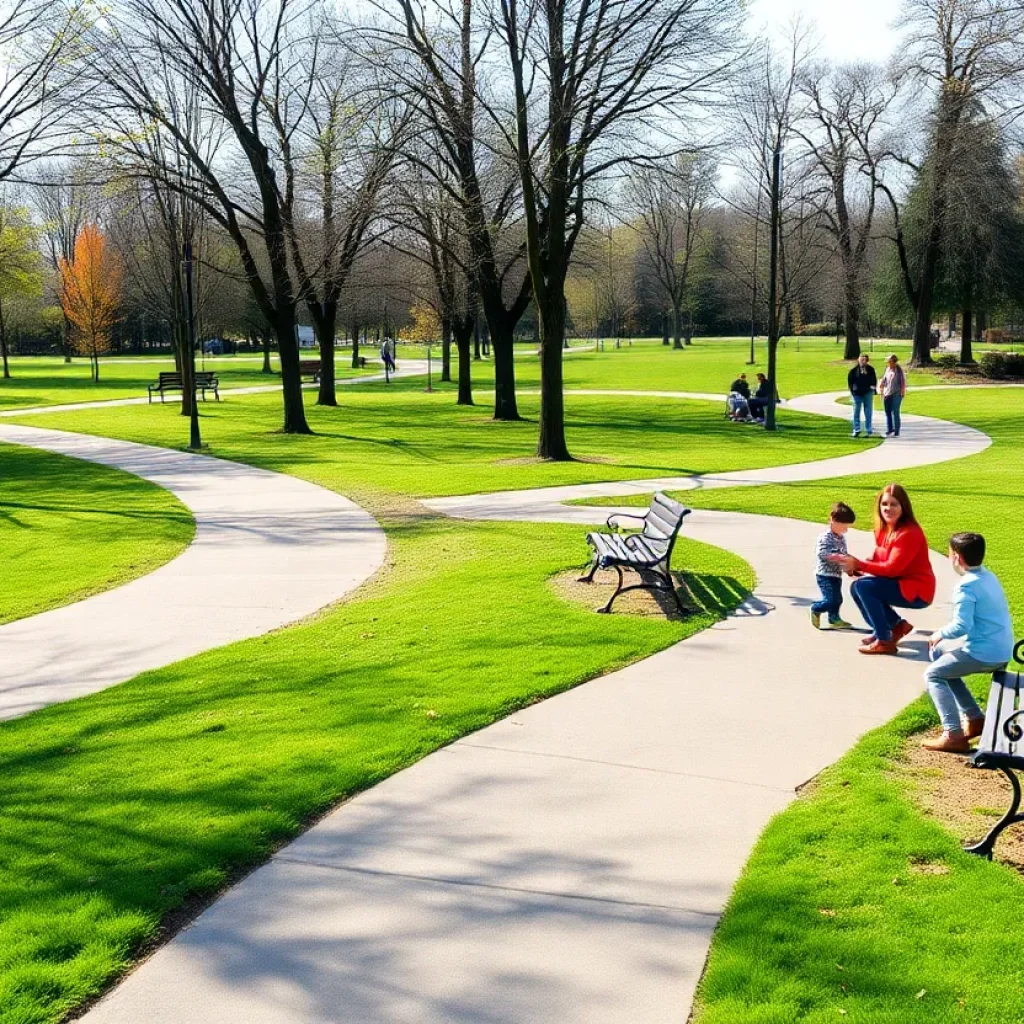 Walking track in Diamond Lakes Park with new benches