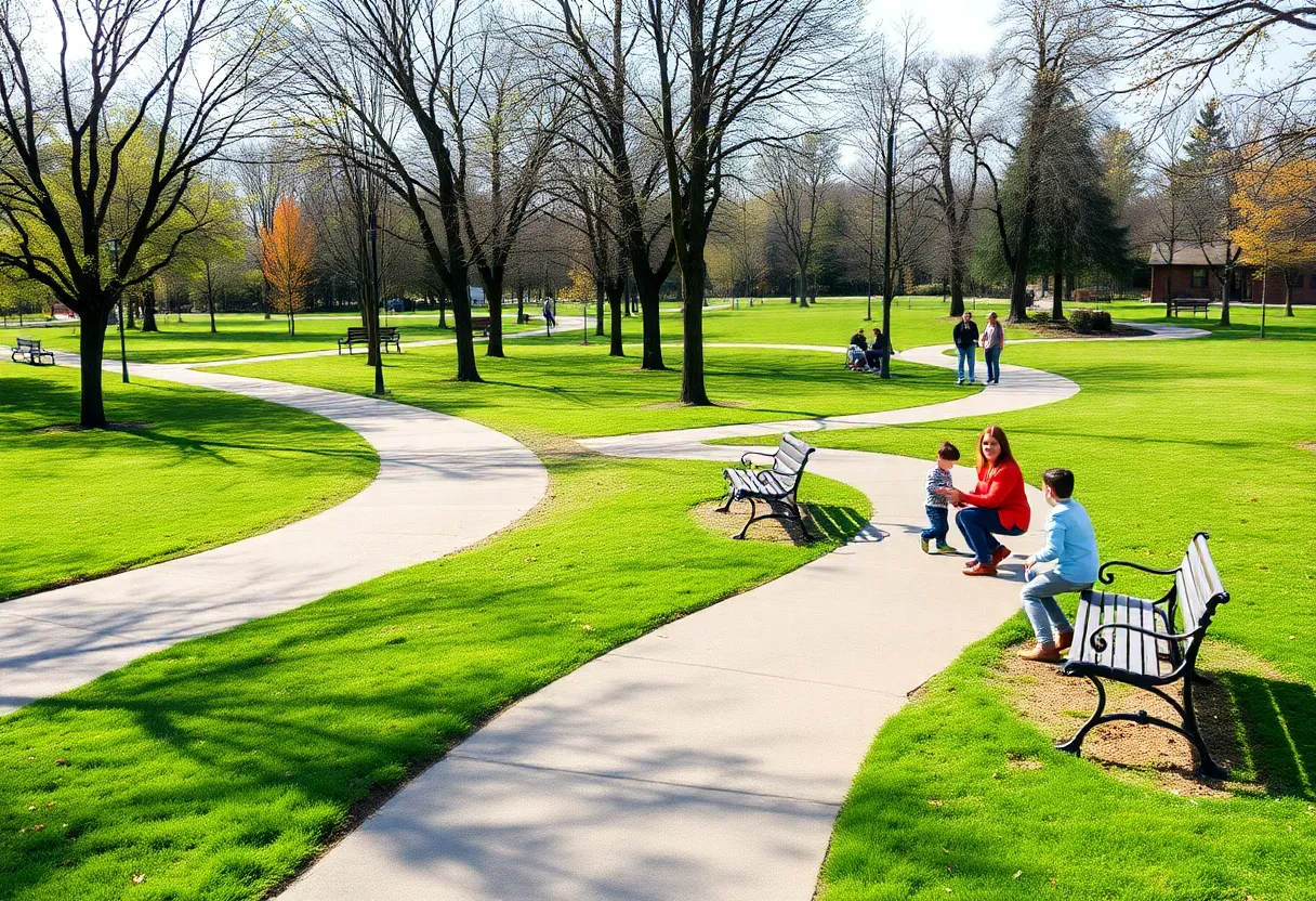 Walking track in Diamond Lakes Park with new benches