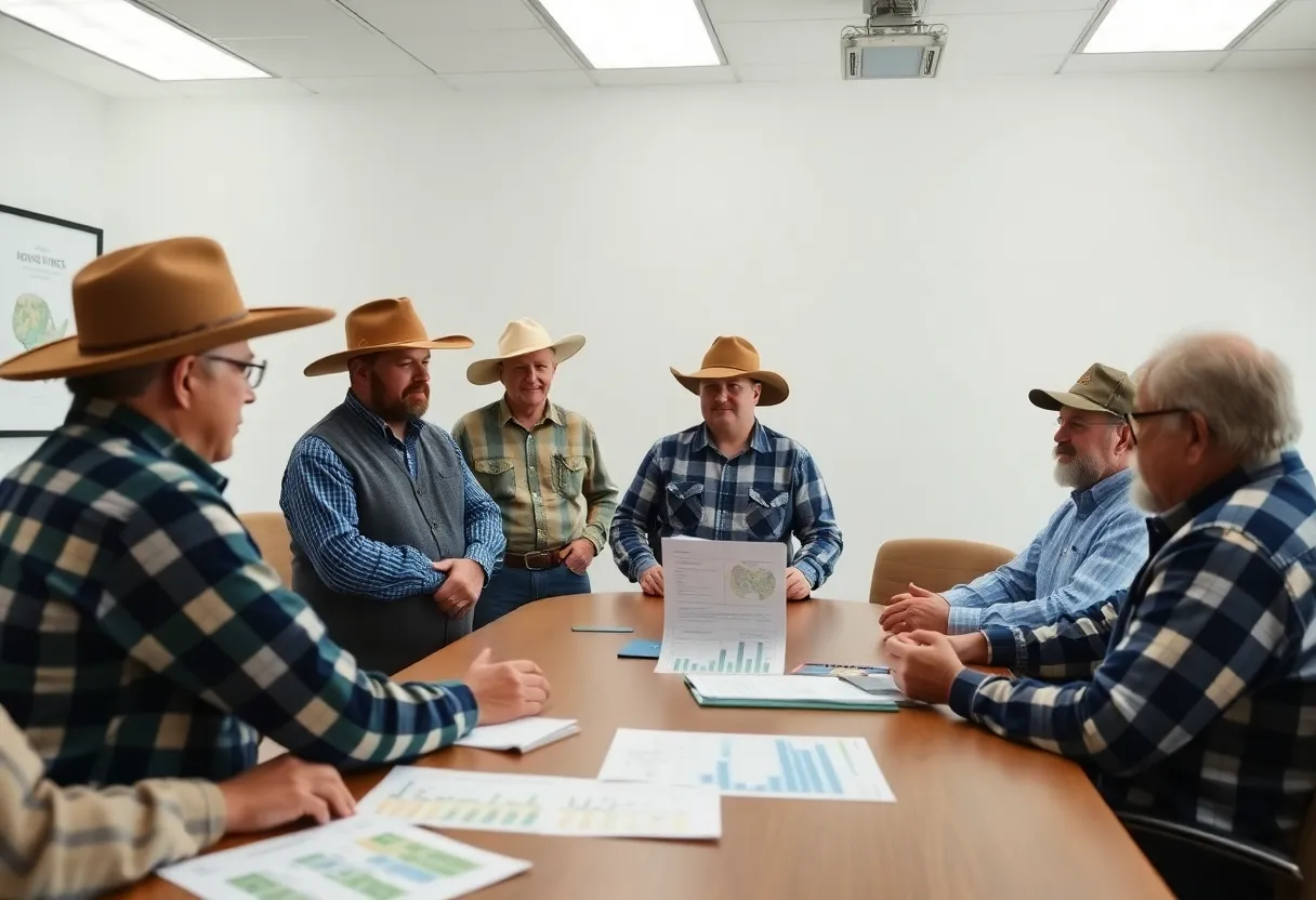 Farmers discussing the 2025 Farm Bill in a meeting