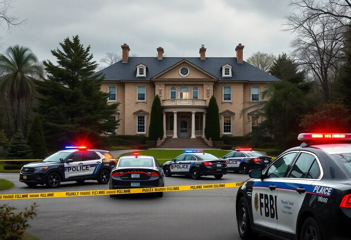 FBI agents conducting a raid at a mansion associated with a church