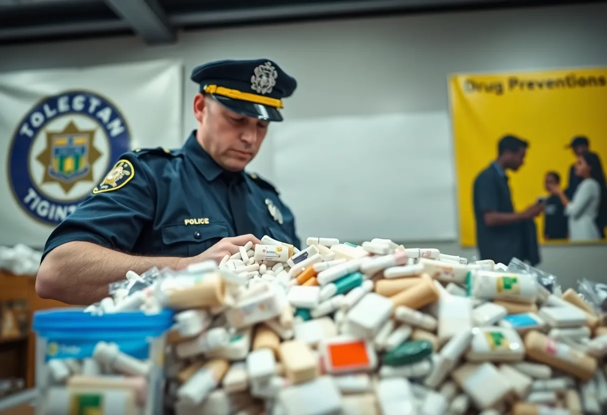 Law enforcement personnel examining seized fentanyl during a drug bust