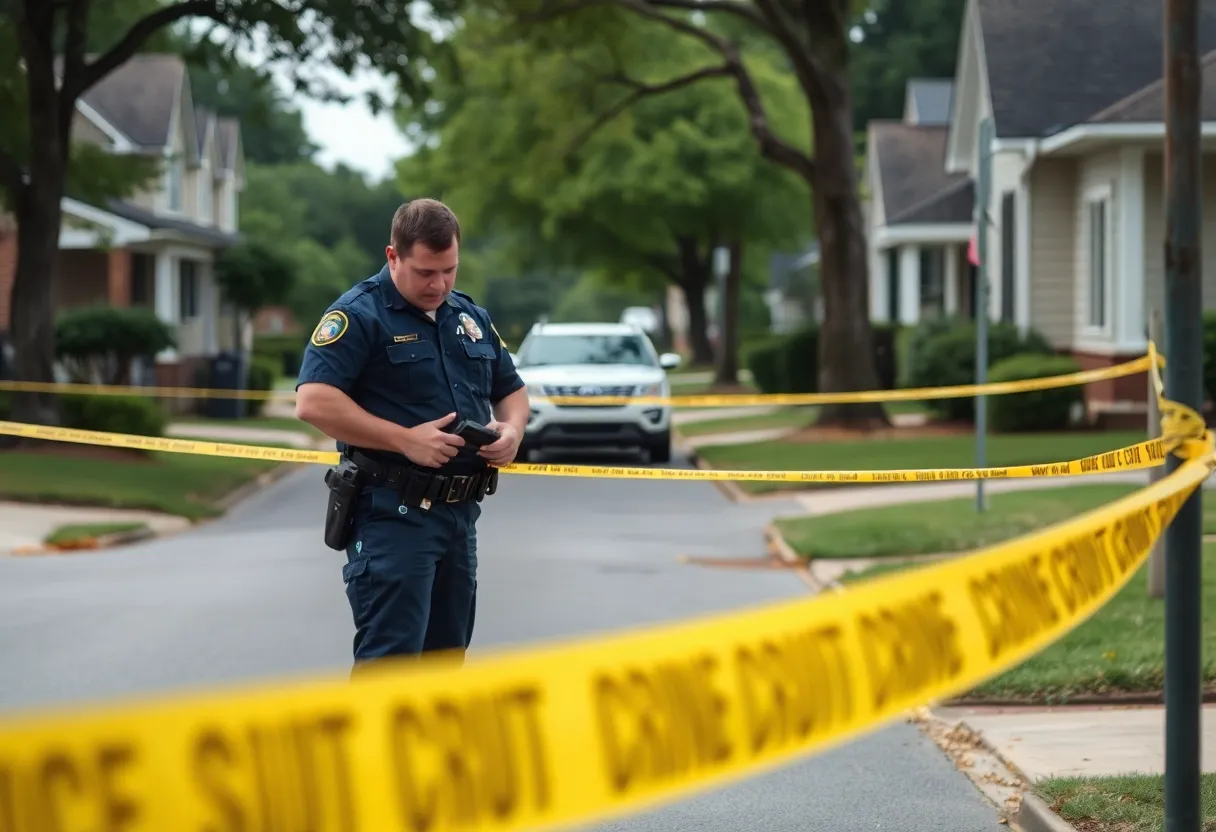 Police investigating a gang violence case at a residential area.