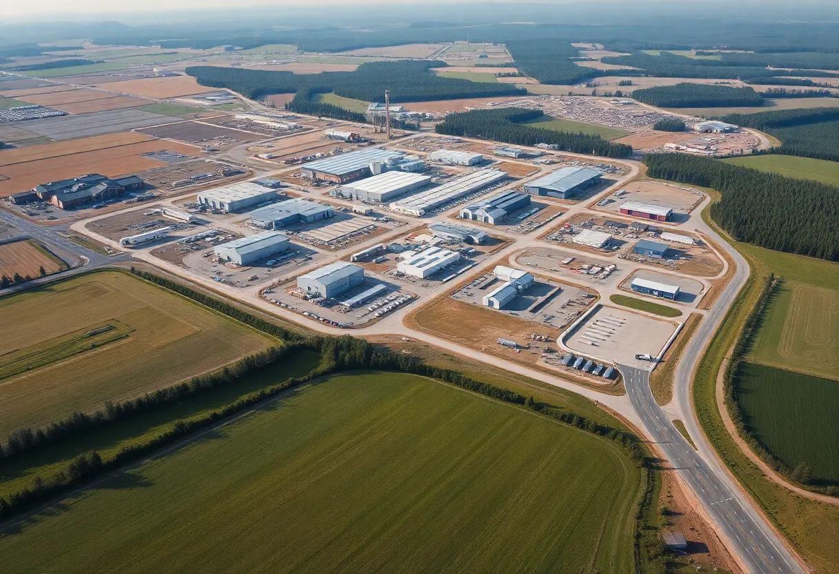 Aerial view of new industrial facilities in Georgia's rural areas