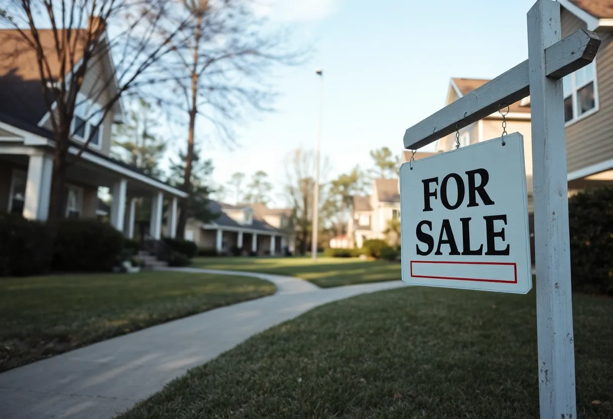 Residential neighborhood in Georgia with real estate signs.