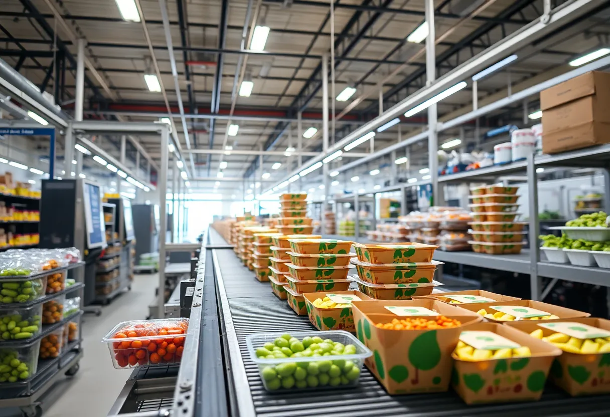 Food packaging facility showcasing sustainable food containers