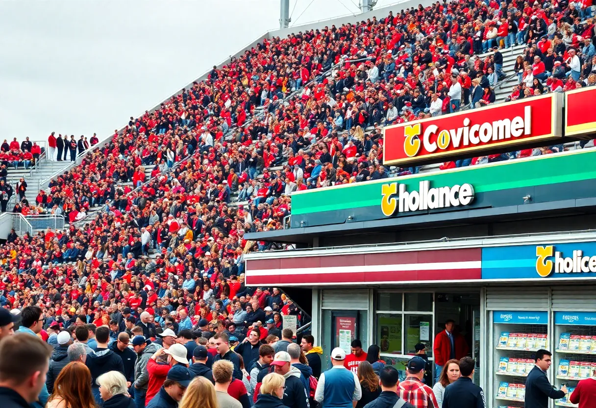 Crowd at a Georgia Southern University football game with Parker's Kitchen branding