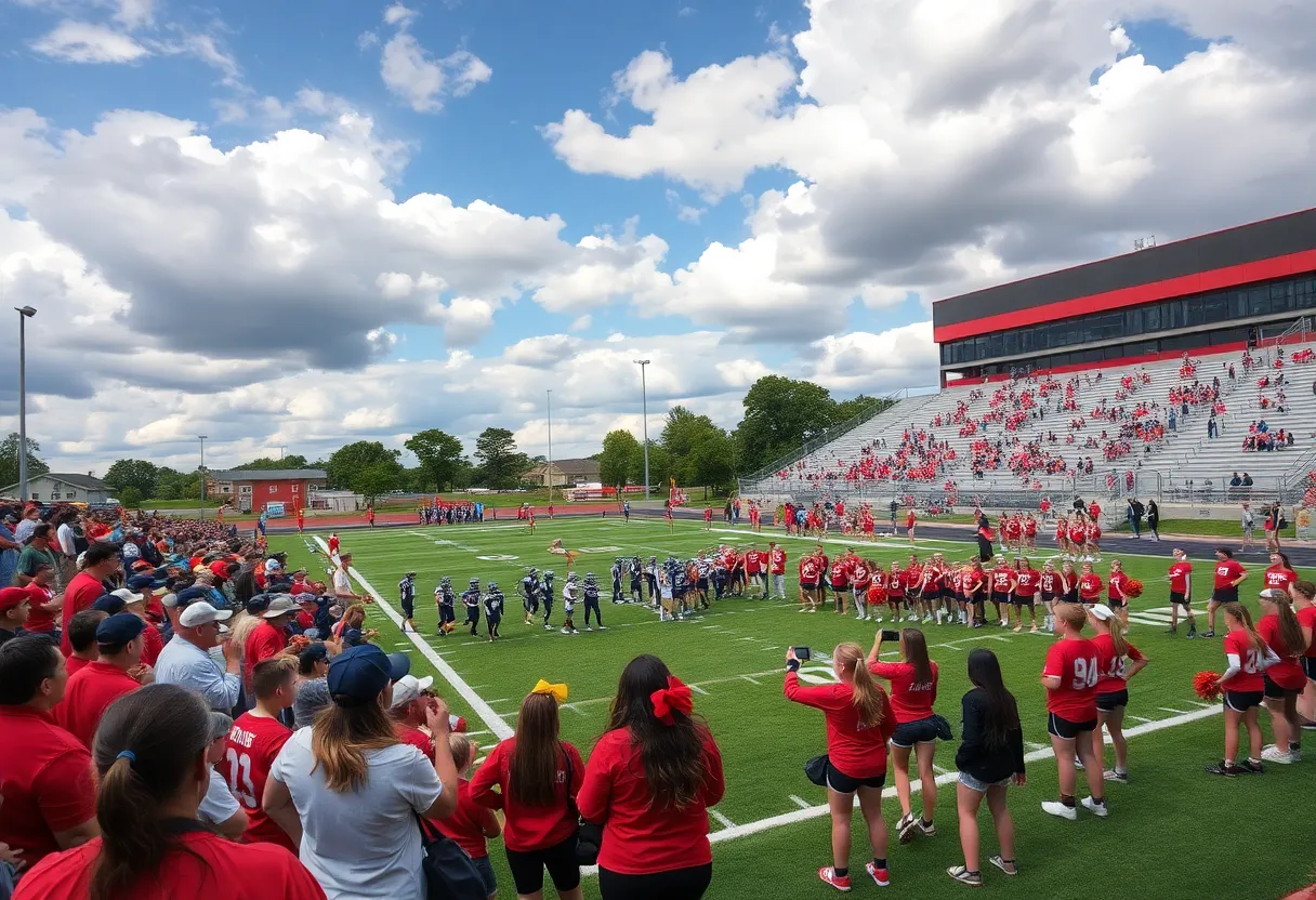 High school football game in action with cheering fans