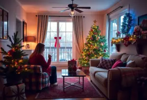 A warm and festive home decorated for the holidays.