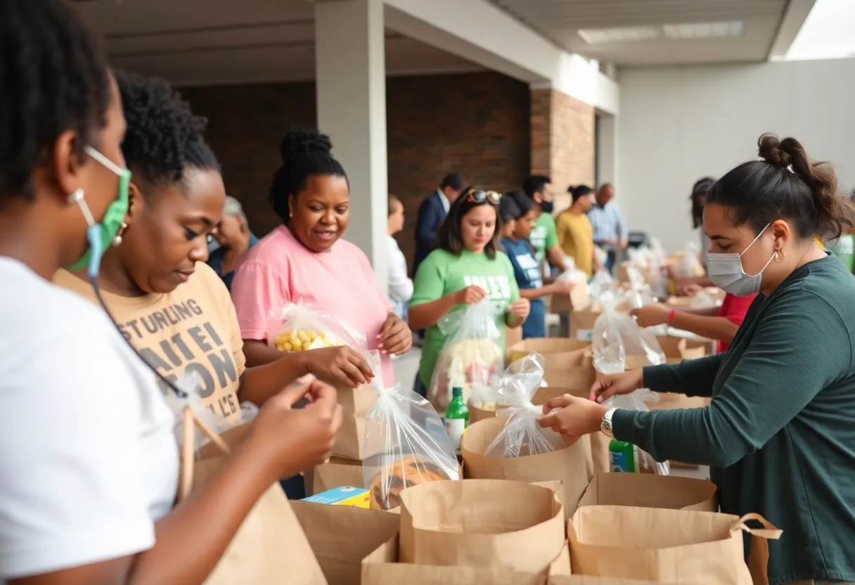 Volunteers distributing supplies for Hurricane Helene recovery