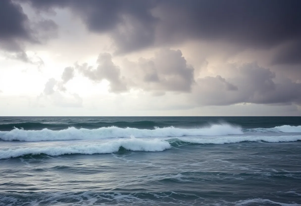 Stormy ocean waves indicating the arrival of Hurricane Kiko
