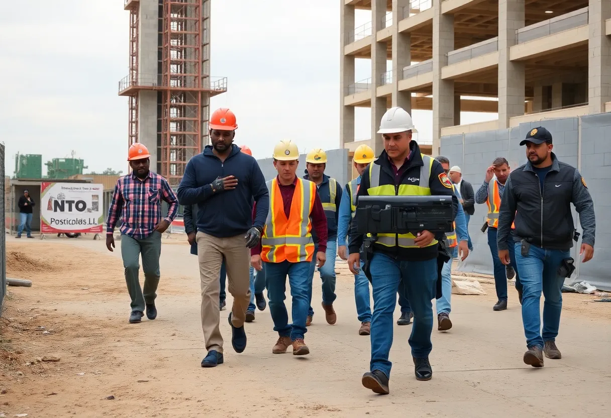 Authorities conducting an immigration raid at a construction site.