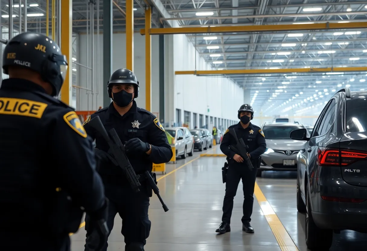 Federal agents conducting an immigration raid at Hyundai electric vehicle plant