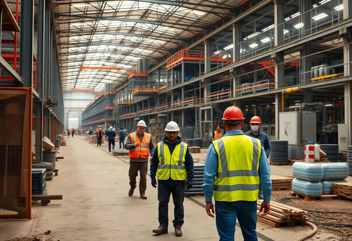 Hyundai factory with construction activity and immigration presence