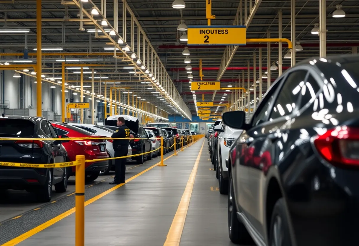 Hyundai manufacturing facility with law enforcement activity.