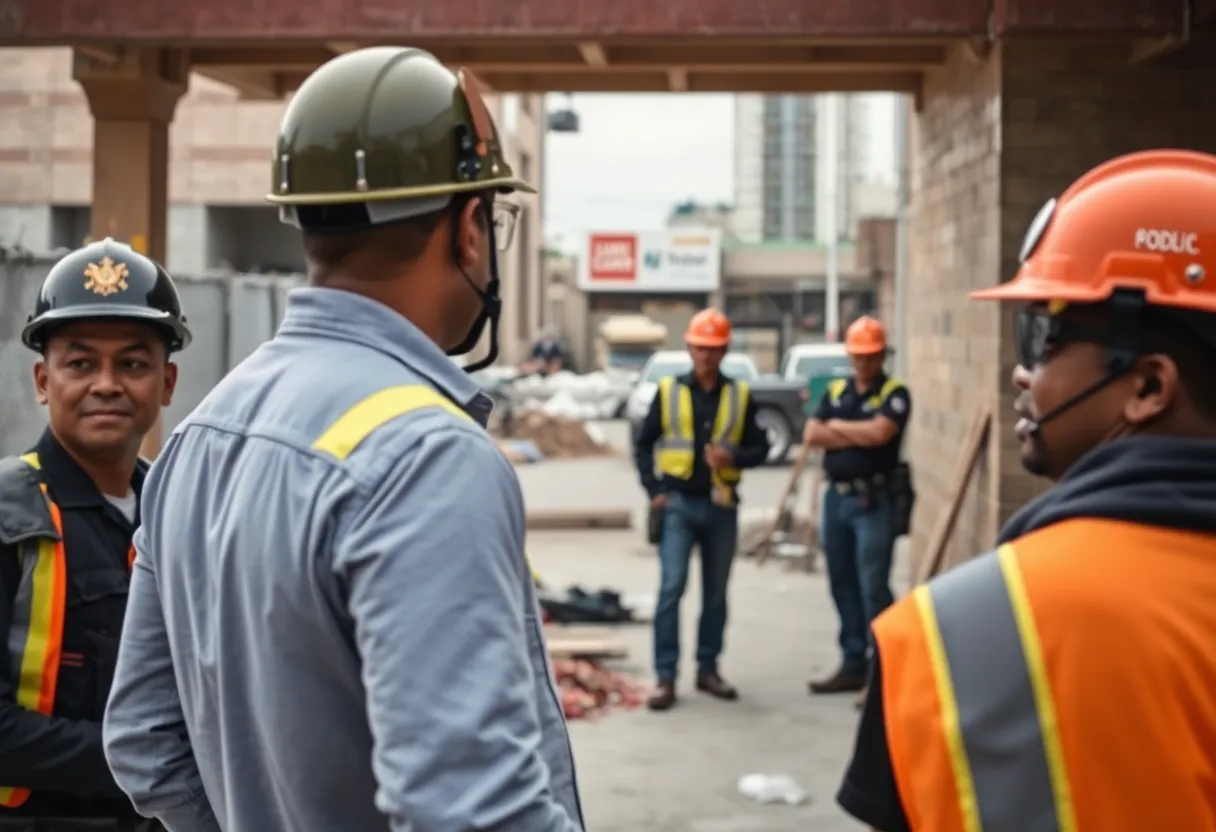 Federal agents conducting an immigration raid at a construction site in Georgia.