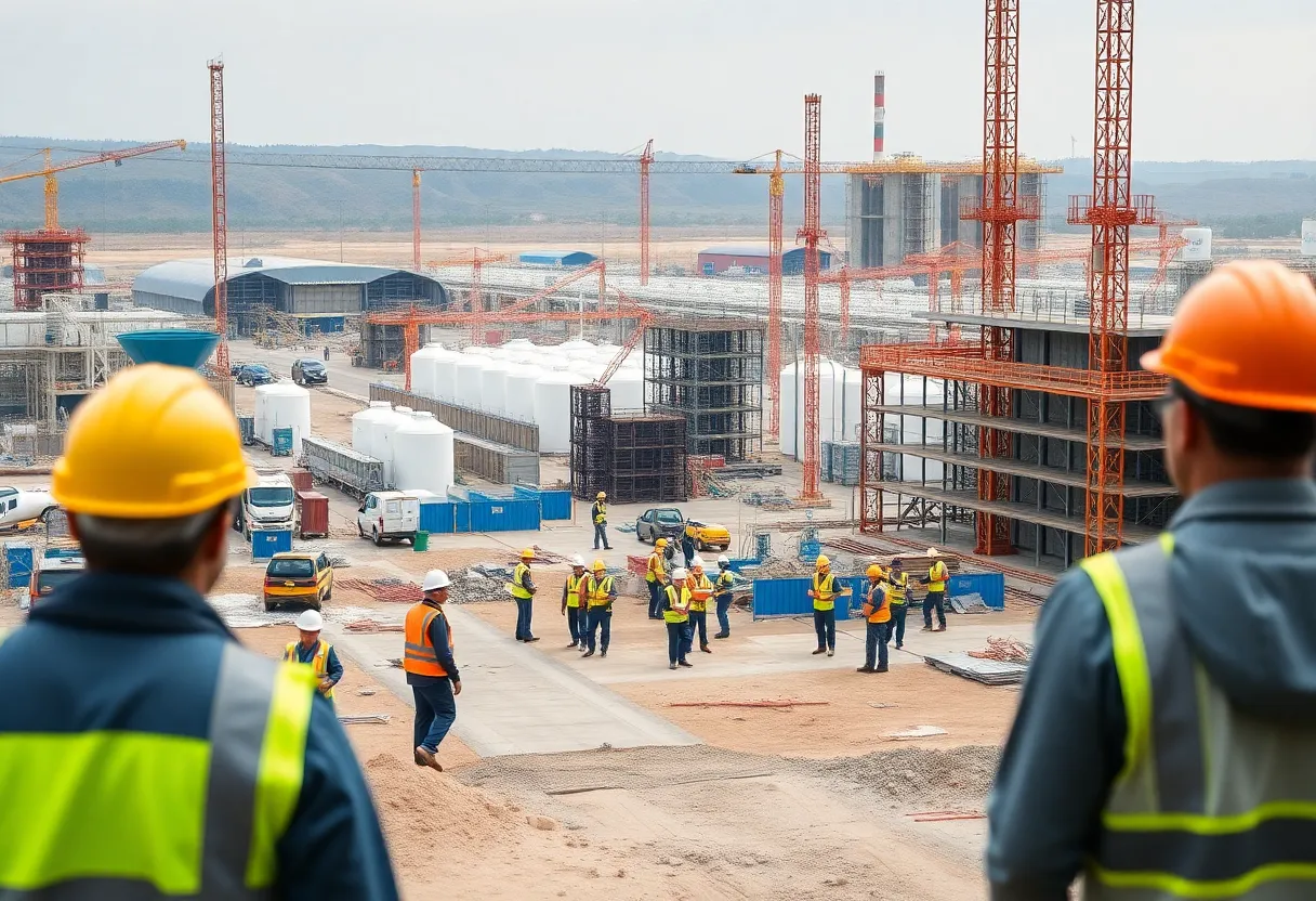 Construction site of the Hyundai LG battery plant with security presence.